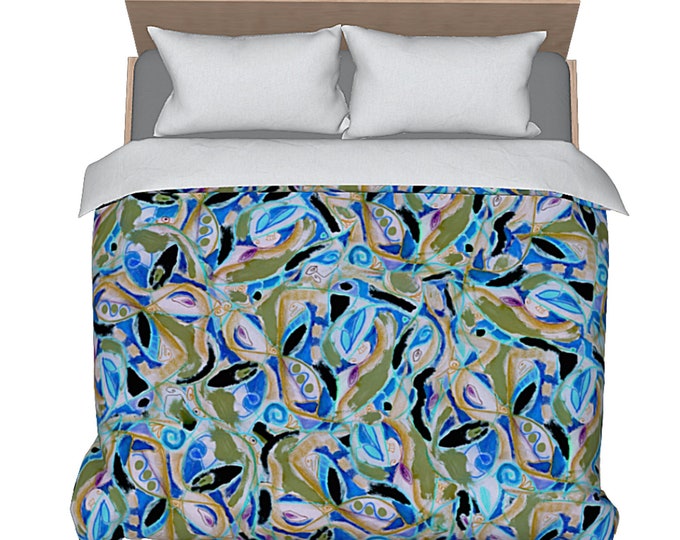 Art Duvet Unique Designer Bedding Artistic Colorful Bed Comforter Cover Abstract Print Coverlet Retro Boho Artsy Luxury Bedroom Decorating