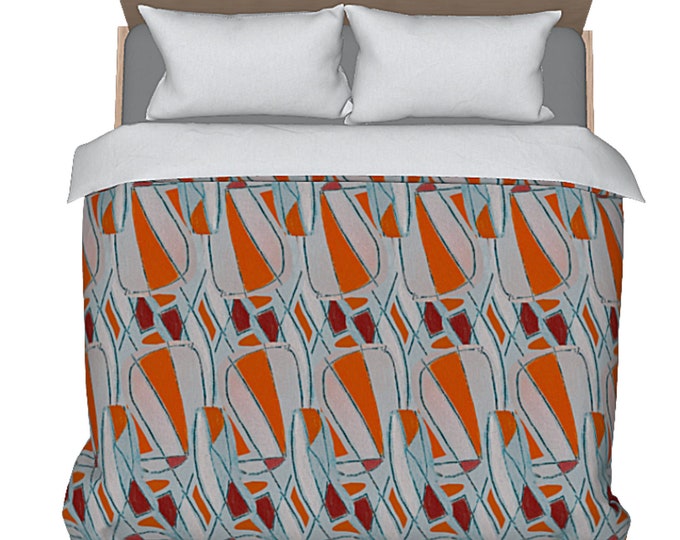 Colorful Duvet Abstract Orange Boho Bed Cover Art Bedding Luxury Cotton Sateen Coverlet Chic Modern Unique Retro Designer Comforter Cover
