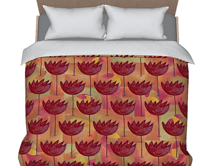 Bed King Duvet Queen Bedding Colorful Luxury Designer Abstract Art Bedroom Decor Boho Red Flower Unique Bed Cover Modern Home Decorating
