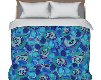 King Bedding Duvet Cover Queen Colorful Luxury Abstract Art Bedroom Decor Boho Flower Design Unique Blue Bed Cover Modern Home Decorating