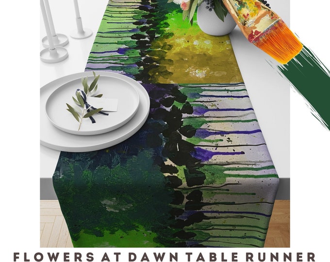 Table Runner Flower Print Dining Room Abstract Art Kitchen Decor Table Top Spring Summer Flower Cotton Colorful Boho Chic Unique Bold Modern