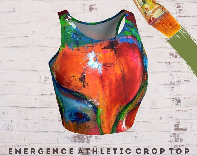 Athletic Crop Top, Women Yoga Top, Wearable Art, Yoga Clothing, Athletic Shirt, Workout Top, Gift for Yoga Lover, Boho Top, Cropped Top