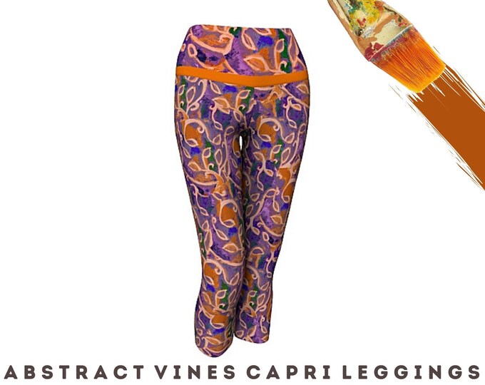Wearable Art Capri Legging Women Workout Clothing Yoga Outfit Athletic Exercise Pant Boho Clothes Gift for Her Unique Abstract Art Wear