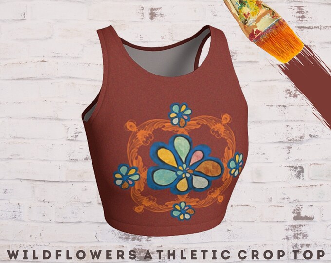 Workout Clothing, Yoga Clothing, Athletic Clothing, Women Crop Top, Floral Yoga Top, Athletic Shirt, Wearable Art, Yoga Gift, Gift for Her