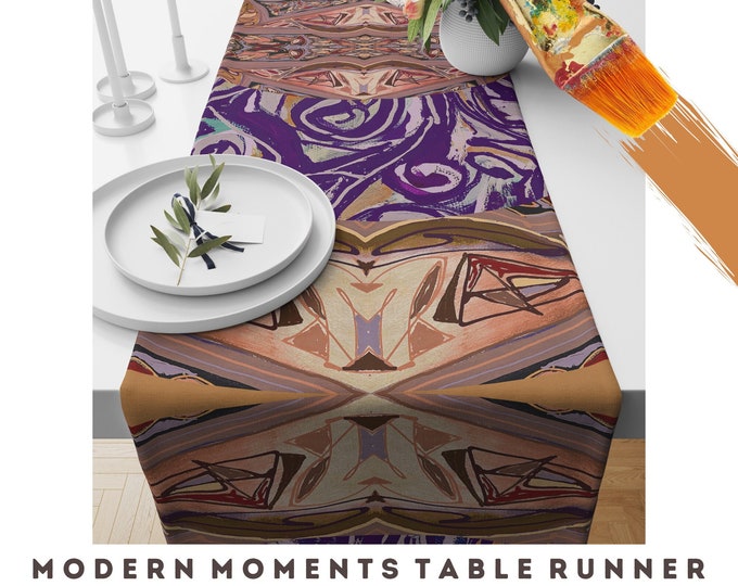 Table Runner Abstract Art Dining Room Kitchen Decor Cotton Twill Artsy Table Top Elegant Colorful Boho Unique Bold Modern Housewarming Gift