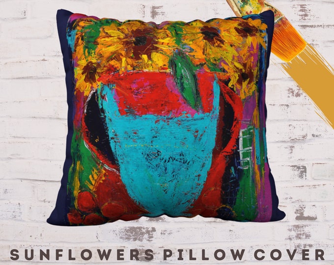 Throw Pillow Cover, 18 x 18 Pillow, Designer Pillow, Decorative Pillow, Abstract Pillow, Floral Pillow, Sunflower Pillow, Art Pillow