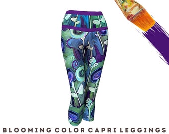 Legging Yoga Capri Athletic Clothing Abstract Wearable Art Workout Clothes Stretch Pant Casual Wear High Rise Elastic Waistband Gift for Her