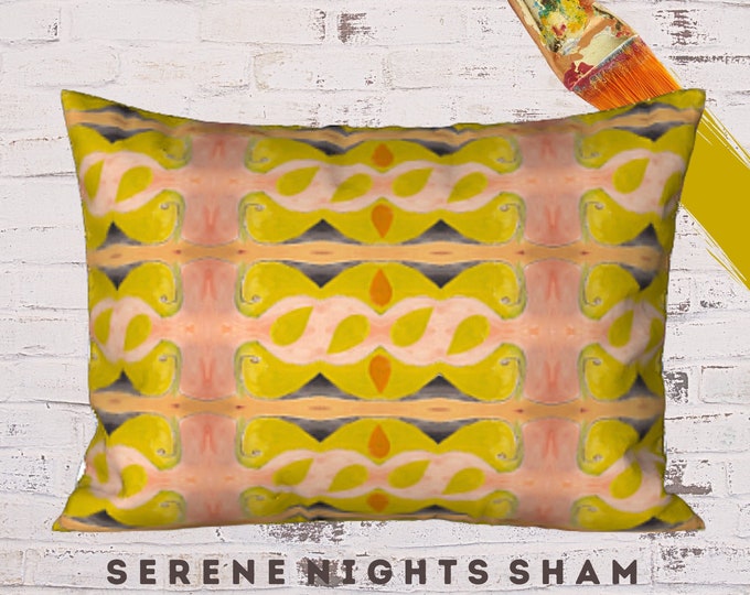Art Pillow Sham Standard or King Abstract Designer Colorful Modern Spring Summer Bedding Retro Boho Pillow Cover Unique Luxury Gift Idea