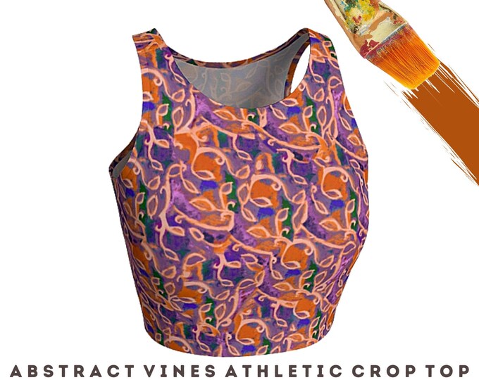 Athletic Clothing Yoga Crop Top Workout Clothing Abstract Wearable Art Modern Sport Designer Athletic Shirt Artistic Flower Design Gym Wear