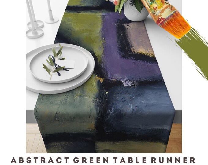 Colorful Table Runner Abstract Print Table Top Dining Room Kitchen Decor Modern Art Retro Cotton Chic Unique Bold Buffet Scarf Hostess Gift