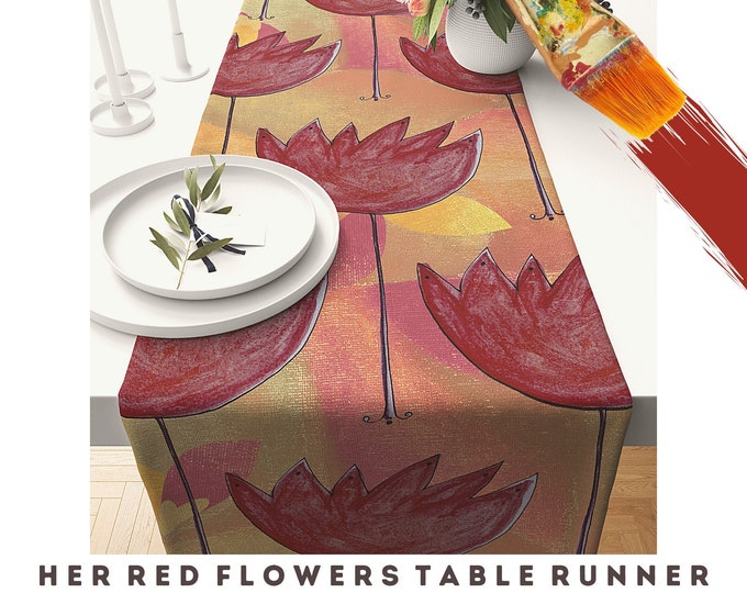 Art Table Runner Abstract Flower Print Kitchen Dining Home Decor Spring Summer Bright Colorful Pattern Boho Modern Table Top Decorating