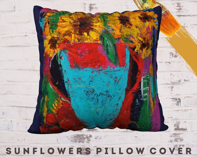 22 x 22 Pillow Cover, Designer Pillow, Sunflower Pillow, Decorative Pillow, Abstract Pillow, Art Pillow, Square Pillow, Floral Pillow