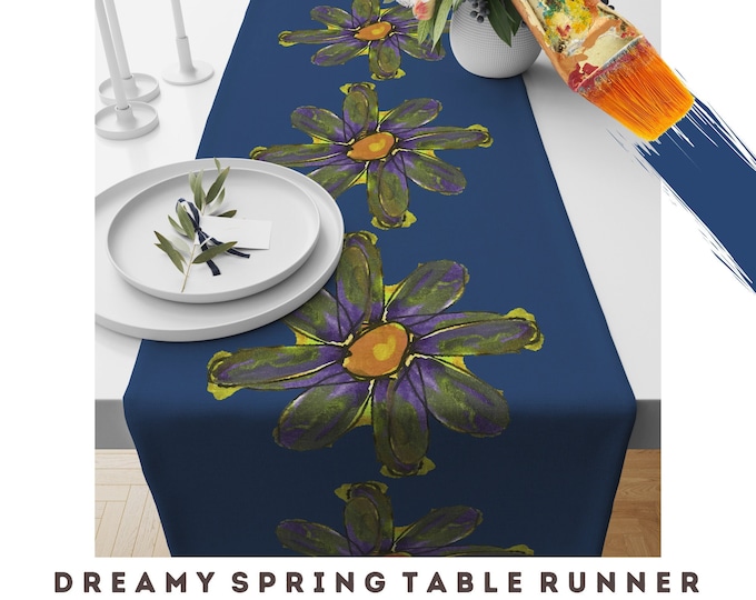 Table Runner Abstract Floral Print Dining Room Kitchen Table Top Decor Modern Art Flower Retro Cotton Twill Spring Buffet Scarf Hostess Gift