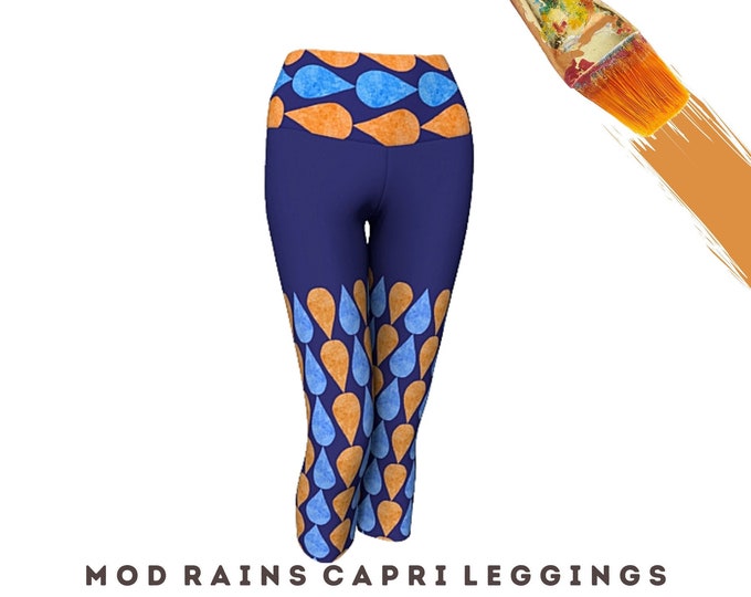 Yoga Capri Legging Wearable Art Workout Clothing Athletic Exercise Artsy Sports Clothes Unique Abstract Stretch Pant Funky Colorful Gym Wear