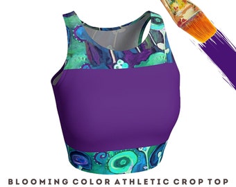 Crop Top Yoga Abstract Wearable Art Workout Clothing Colorful Athletic Sport Training Boho Designer Fashion Fitted Cropped Stretch Tank