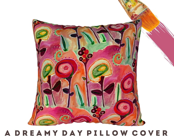 Floral Pillow Cover Abstract Art Modern Decorative Square Throw Pillow Cover Velveteen or Canvas Boho Colorful Cushion Cover Designer Decor