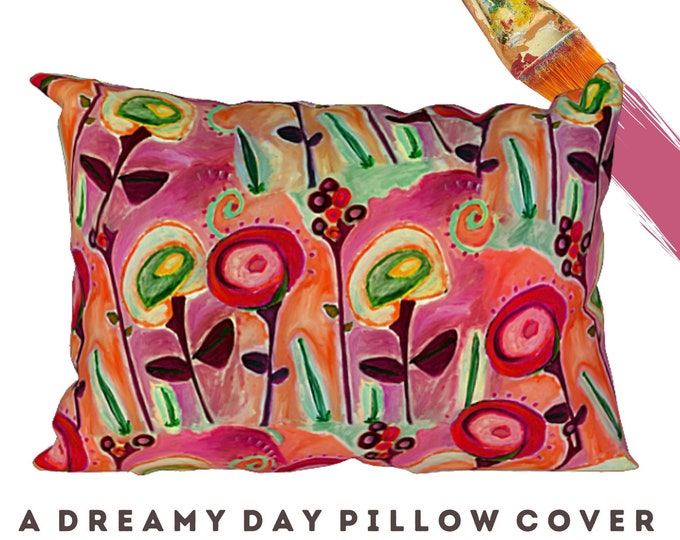 Floral Pillow Cover Abstract Art Modern Decorative Throw Pillow Cover Velveteen or Canvas Colorful Cushion Cover Designer Decor Boho Gift