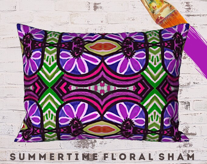 Abstract Art Sham, King Pillow Sham, Standard Sham, Boho Bedding, Flower Design Sham, Designer Bedding, Designer Sham, Colorful Pillow Sham