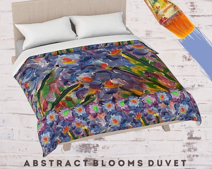 Abstract Art Duvet Designer Bedding Luxury Boho Flower Modern Bed Comforter Cover Artistic Unique Colorful Artsy Spring Bedroom Decorating