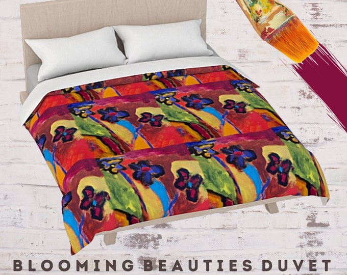 King Duvet Cover, Queen Size Duvet, Luxury Art Bedding, Designer Duvet, Colorful Duvet, Boho Bedding, Abstract Bed Cover, Flower Bedding