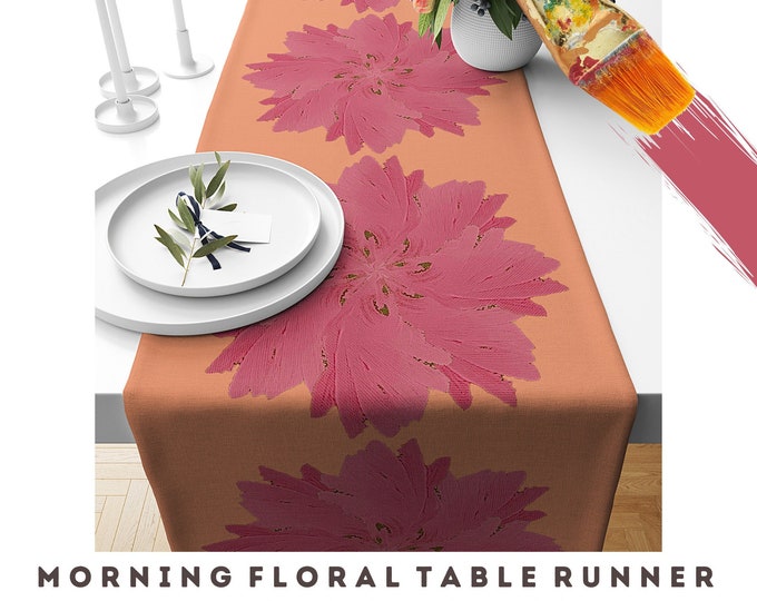 Art Table Runner Dining Room Kitchen Decor Cotton Twill Abstract Floral Table Top Elegant Spring Flower Unique Designer Housewarming Gift