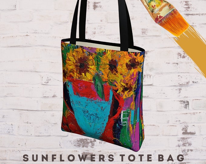 Floral Tote Bag, Designer Bag, Shopping Bag, Art Tote, Large Tote, Floral Tote, Sunflower Bag, Gift for Her, Print Handbag, Art Lover Gift