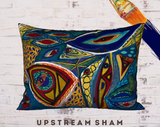 Abstract Art Sham, King Pillow Sham, Standard Sham, Boho Bedding, Aquatic Design, Designer Bedding, Bohemian Sham, Colorful Pillow Case