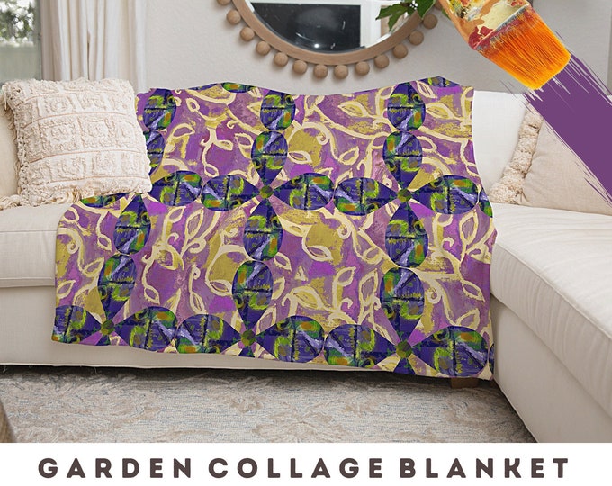 Blanket Soft Velveteen Plush Cozy Minky Throw Blanket Abstract Art Bold Garden Print Unique Gift Designer Living Room Decor Home Decorating