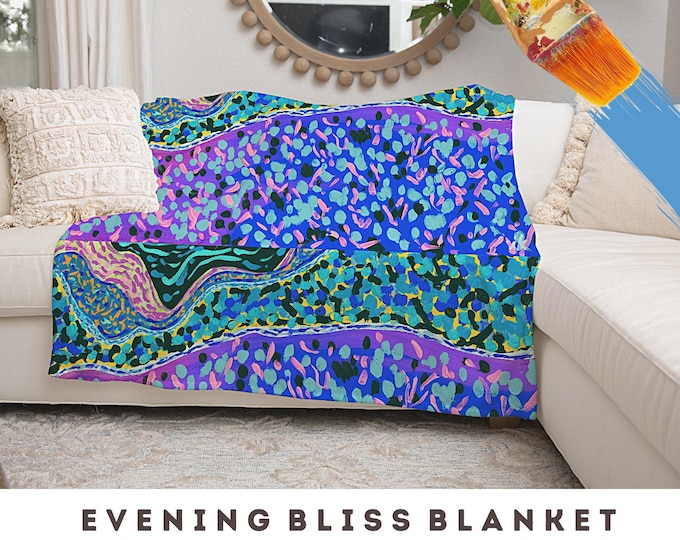 Blanket Plush Soft Velveteen Cozy Minky Throw Blanket Abstract Art Bold Colorful Bedding Unique Designer Living Room Bedroom Modern Decor