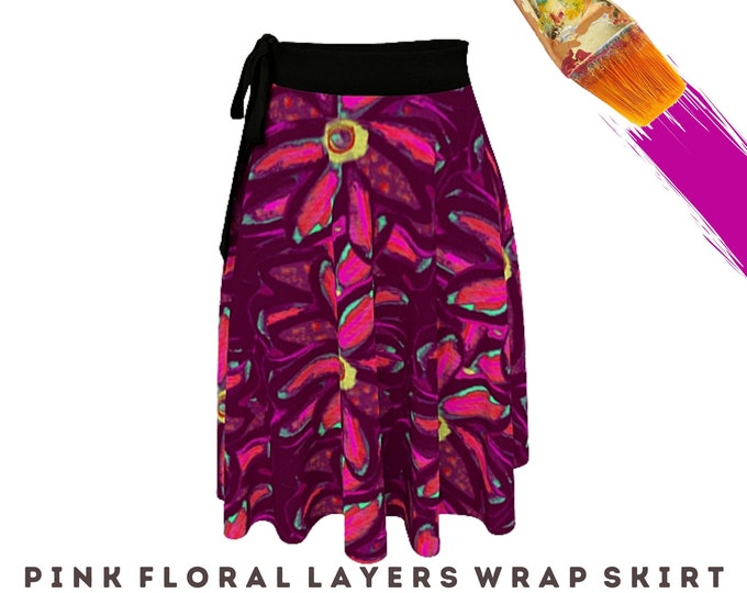 Colorful Wrap Skirt for Women Wearable Art Boho Casual Abstract Designer Stylish Clothing Beach Wear Modern Fashion Coverup Flower Design