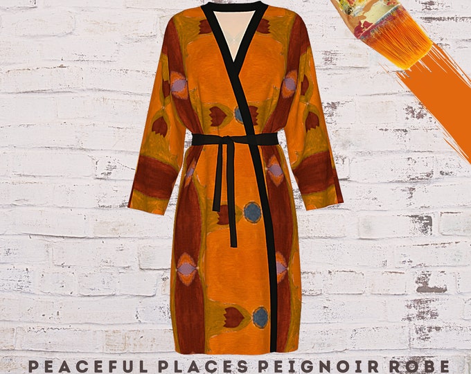 Women Robe Abstract Clothing Wearable Art Luxury Loungewear Beach Cover Up Designer Bathrobe Original Artist Design Casual Wear Dress Robe