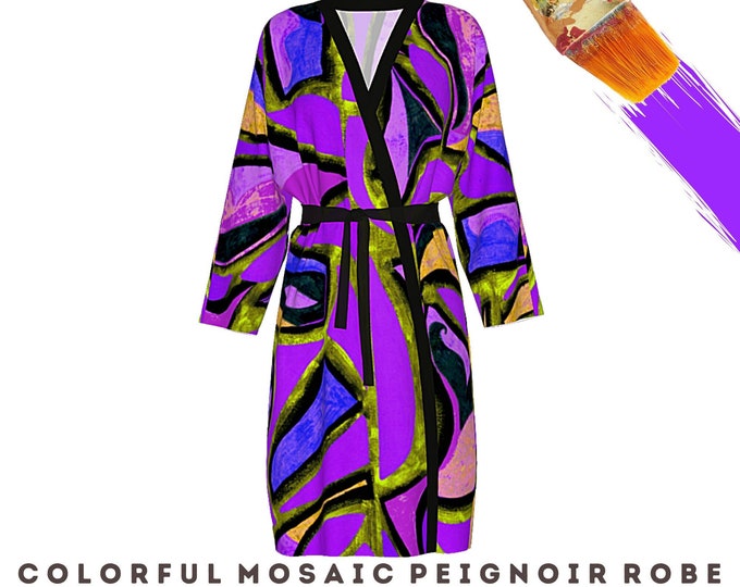 Abstract Wearable Art Robe Modern Clothing Dress Robe Designer Loungewear Beach Coverup Casual Bathrobe Art Lover Sleepwear Gift for Her