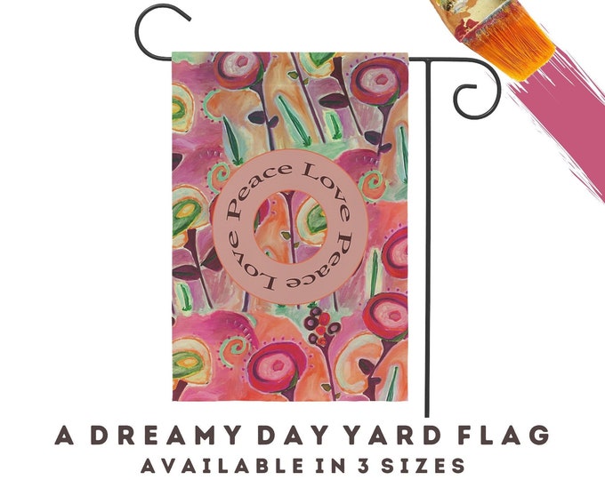 Art Yard Flag Floral Peace Love Abstract Garden Lawn Hanging Decoration Colorful Unique Outdoor Indoor Tapestry Retro Pink Orange Green