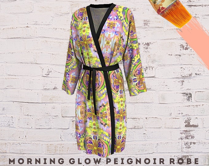Robe for Women Wearable Art Abstract Lounge Wear Elegant Peignoir Robe Designer Clothing Casual Coverup Luxury Kimono Modern Colorful Duster