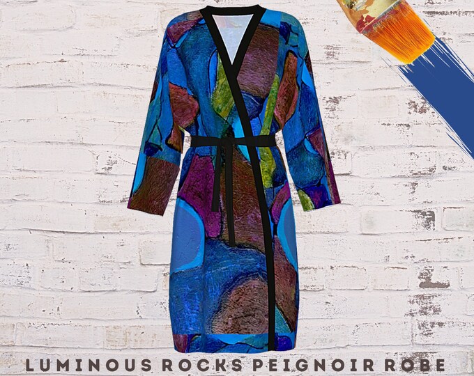Robe for Women, Wearable Art, Abstract Robe, Lounge Wear, Colorful Robe, Designer Clothing, Casual Cover Up, Luxury Dress Robe, Beach Wrap