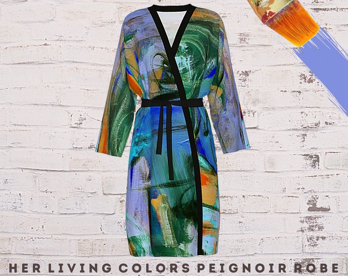 Womens Robe, Abstract Art Robe, Luxury Robe, Wearable Art, Kimono Robe, Designer Clothing, LoungeWear, Dress Robe, Beach Coverup