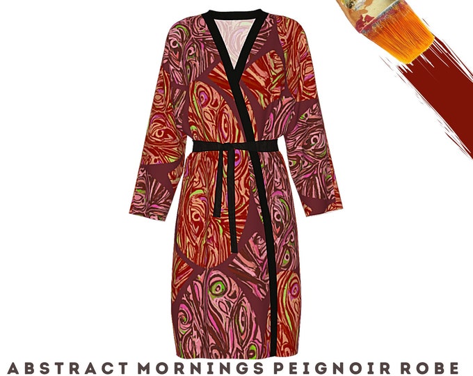 Colorful Robe Abstract Wearable Art Luxury Bathrobe Designer Duster Kimono Casual or Dress Loungewear Swimsuit Beach Coverup Resort Wear