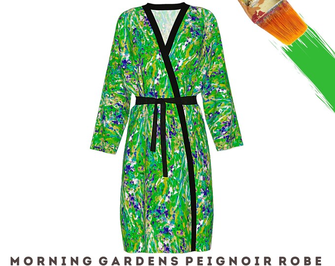 Wearable Art Robe Abstract Art Casual or Dress Designer Kimono Colorful Bathrobe Swimsuit Coverup Beach Wrap Resort Wear Duster Loungewear