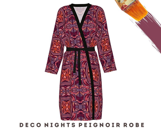 Robe Colorful Wearable Art Artsy Kimono Designer Loungewear Abstract Dress or Casual Clothing Elegant Bathrobe Swimsuit Coverup Resort Wear