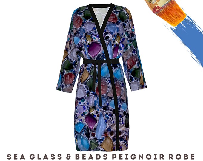 Wearable Art Womens Robe Abstract Casual Swimwear Coverup Luxury Bathrobe Designer Kimono Loungewear Beach Wrap Artsy Duster Gift for Her