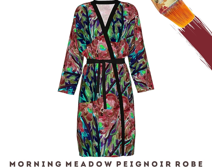Artistic Robe Abstract Wearable Art Modern Clothing Dress Robe Designer Loungewear Beach Coverup Casual Flower Boho Bathrobe Chic Sleepwear