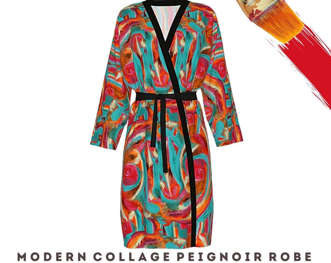 Wearable Art Robe Designer Bathrobe Abstract Art Wear Casual Cover Up Kimono Stylish Modern Clothing Loungewear Boho Beach Wrap Luxury Gift