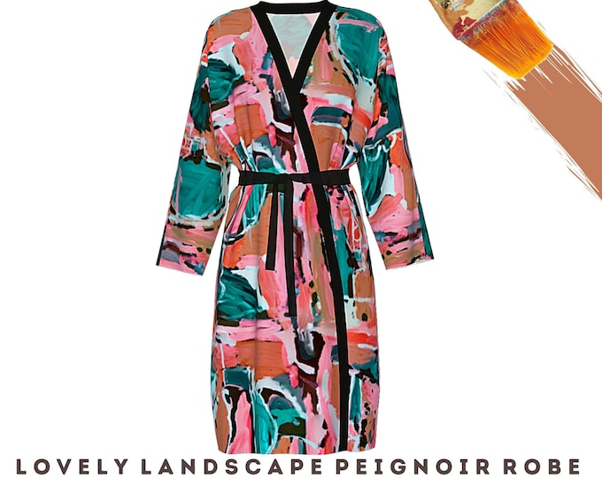 Robe Colorful Abstract Print Wearable Art Casual Coverup Elegant Bathrobe Designer Artsy Loungewear Beach Wrap Kimono Duster Resort Wear