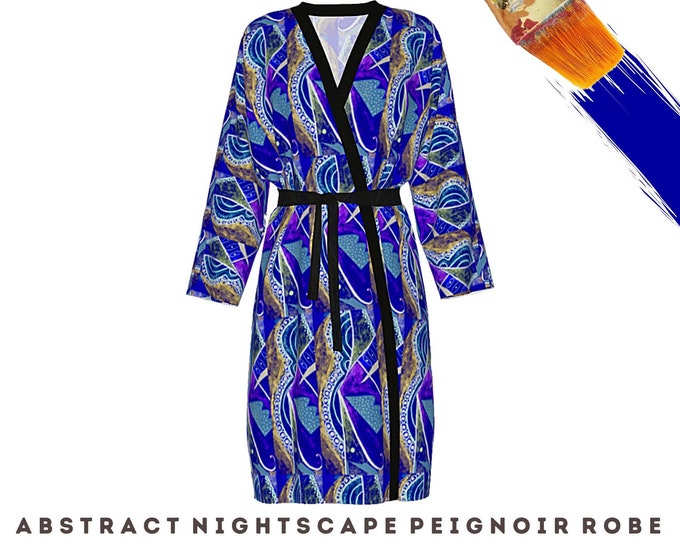 Modern Wearable Art Designer Robe Abstract Casual Clothing Dress Wrap Robe Loungewear Beach Coverup Artsy Bathrobe Sleepwear Chic Gift Idea