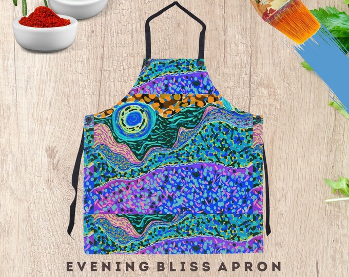 Kitchen Apron Abstract Wearable Art Cooking Baking Chef Artist Designed Smock Colorful Artsy Housewarming Gift for Cook Decorative Modern