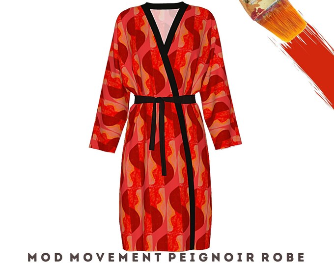 Wearable Art Robe Abstract Print Casual Coverup Luxury Bathrobe Designer Spring Artsy Clothing Loungewear Beach Wrap Colorful Kimono Duster