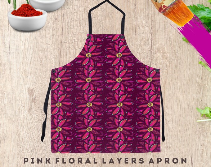 Cooking Apron Abstract Wearable Art Kitchen Cook Baking Chef Artist Designed Colorful Flower Smock Artsy Housewarming Gift Decorative Modern