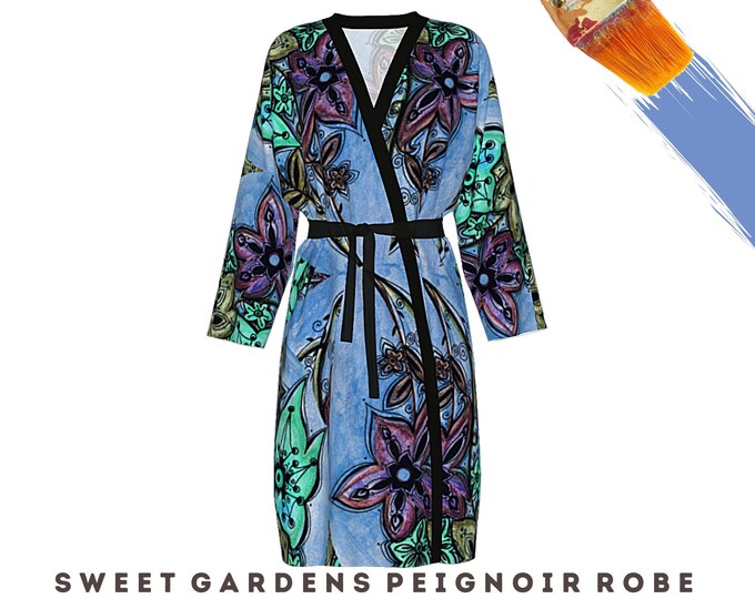 Robe Abstract Wearable Art Modern Boho Dress Kimono Luxury Designer Bathrobe Loungewear Beach Coverup Casual Fashion Artsy Chic Resort Wear