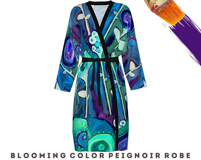 Robe Wearable Art Colorful Abstract Casual Swimsuit Coverup Luxury Kimono Designer Clothing Beach Wrap Loungewear Artsy Gift Boho Duster