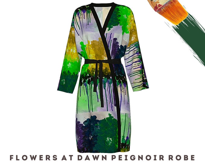 Colorful Robe Wearable Art Abstract Casual or Dress Wrap Luxury Duster Designer Clothing Beach Swimsuit Coverup Flower Loungewear Kimono